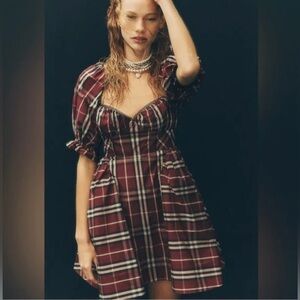 Anthropologie Burgundy Checkered Mini Dress